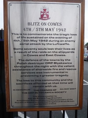 Blitz On Cowes Memorial Plaque